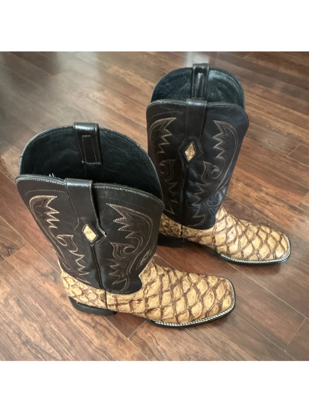 JB Dillon Pirarucu Western Boots Men's US 16 Tan/Black JBR 5007 D